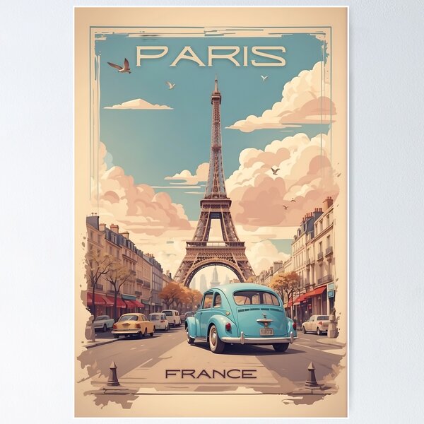 Aperçu de l'œuvre Affiche Paris Vintage : L'élégance intemporelle de la romance parisienne créée et vendue par Ceemko's Vintage Corner.