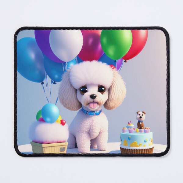 Item preview, Portrait of a poddle puppy at a birthday party with cake and balloons designed and sold by Tio-Tecun.