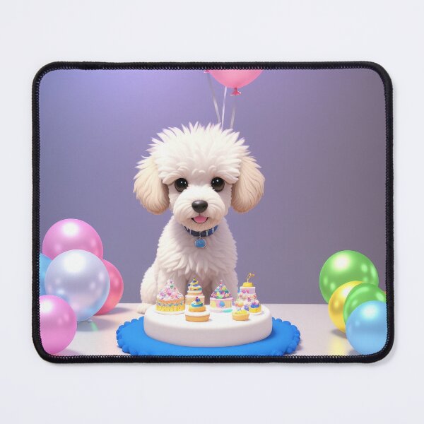 Item preview, Portrait of a poddle puppy at a birthday party with colorful balloons designed and sold by Tio-Tecun.