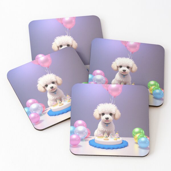Item preview, Portrait of a poddle puppy at a birthday party with colorful balloons designed and sold by Tio-Tecun.