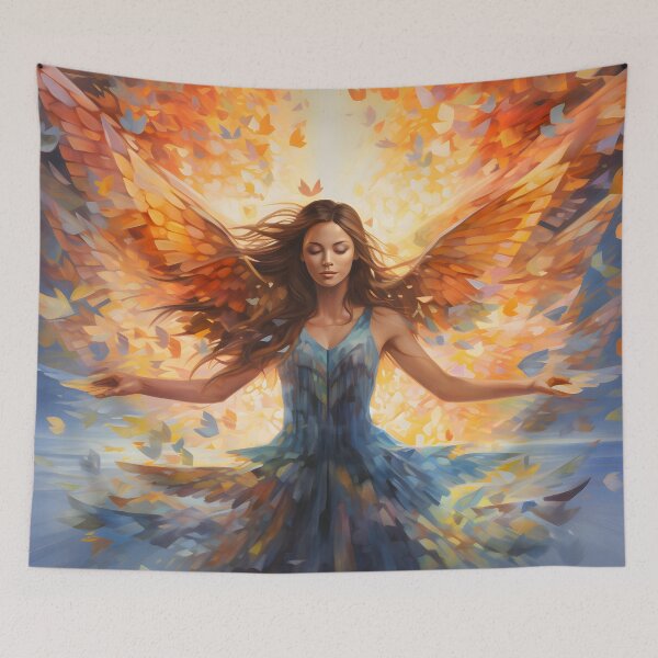 Item preview, Colorful watercolor painting of a woman wearing wings designed and sold by AI-Only Creations.