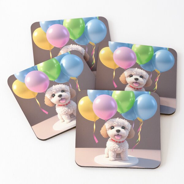 Item preview, Artwork of poddle puppy with balloons designed and sold by Tio-Tecun.