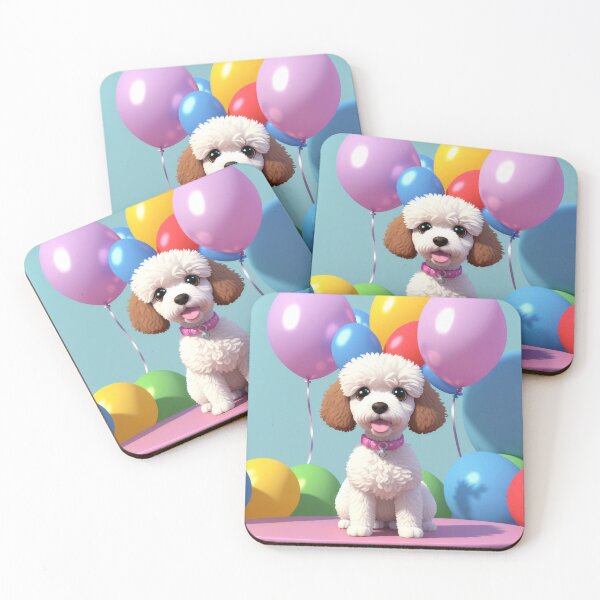 Item preview, Portrait of a poddle mini puppy at a birthday party designed and sold by Tio-Tecun.