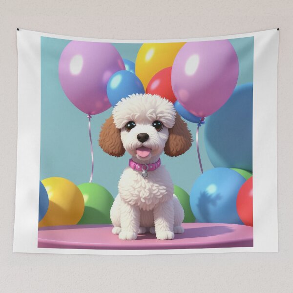 Item preview, Portrait of a poddle mini puppy at a birthday party designed and sold by Tio-Tecun.