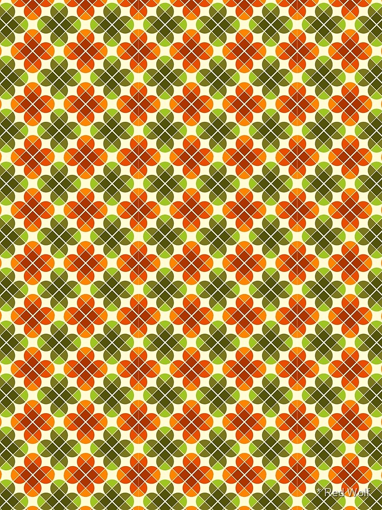 Geometric Pattern: Flower: Four Petal: Green/Orange by redwolfoz