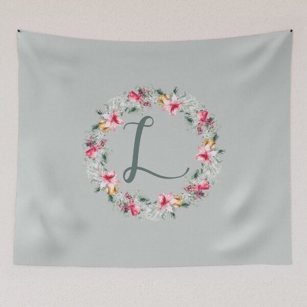 Aperçu de l'œuvre Poinsettia personnalisé : couronne de Noël monogramme L créée et vendue par EmeraldeaDesign.