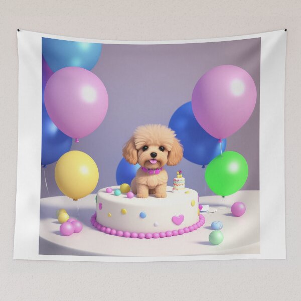 Item preview, Portrait of a poddle puppy at a birthday party designed and sold by Tio-Tecun.