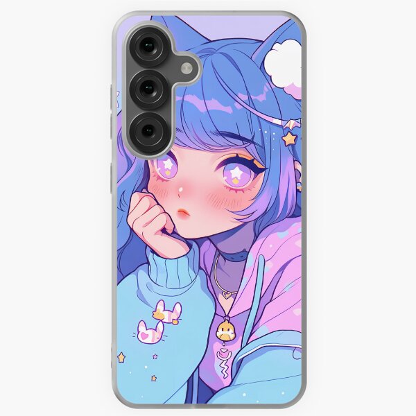 Item preview, Kawaii Pastel Pink Purple Cloudy Neko Anime Girl designed and sold by bubblegoth.