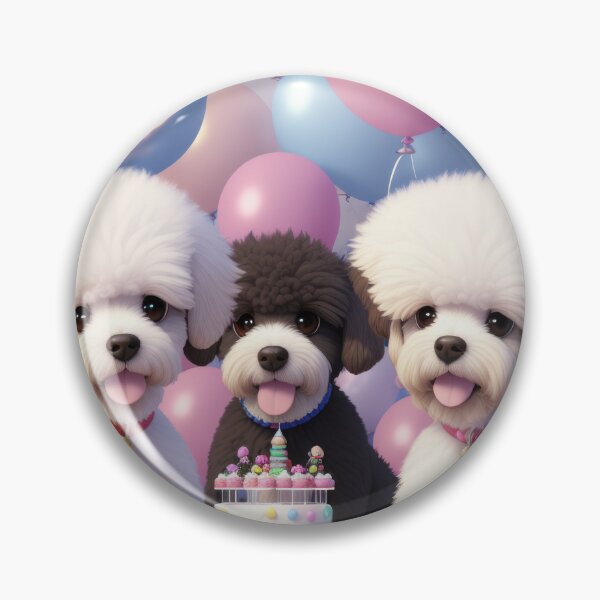 Item preview, Portrait of a poddle puppies a birthday party with balloons designed and sold by Tio-Tecun.