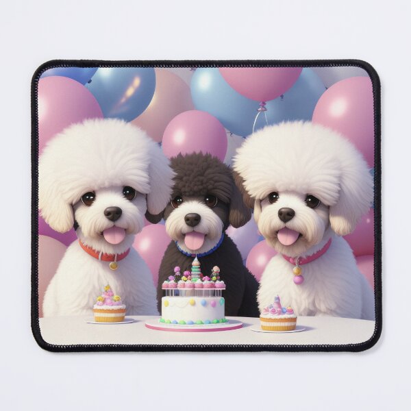Item preview, Portrait of a poddle puppies a birthday party with balloons designed and sold by Tio-Tecun.