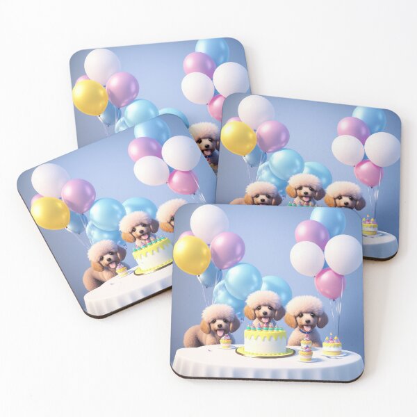 Item preview, Portrait of a poddle puppies at a birthday party designed and sold by Tio-Tecun.