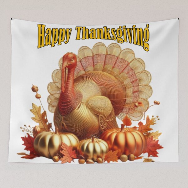 Item preview, Happy Thanksgiving golden turkey and pumpkins designed and sold by JaroDesign2023.