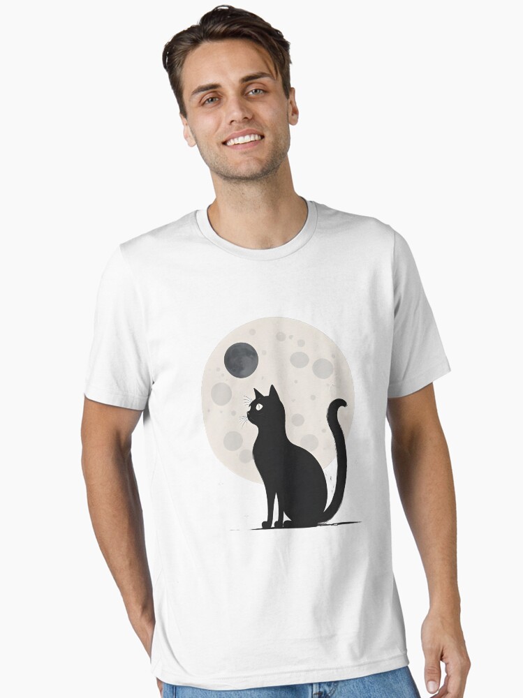 black Cat with moon stars Cat Essential T-Shirt for Sale by