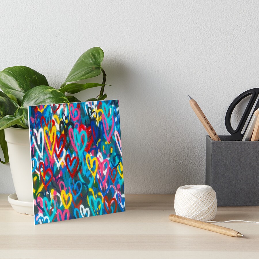 Graffiti Urban colorful graffiti city wall chaotic hearts pattern painting grunge rainbow love Art Board Print
