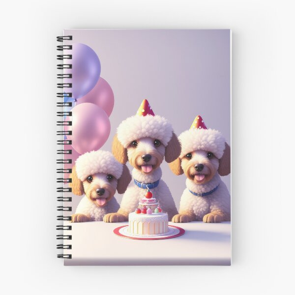 Item preview, Portrait of a poddle puppy at a birthday party with party hats designed and sold by Tio-Tecun.