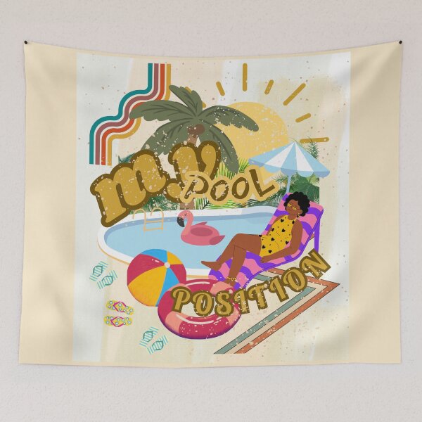 Item preview, My pool position woman on a lounger next to the pool under a sun umbrella in a summer mood designed and sold by SplashTastic.