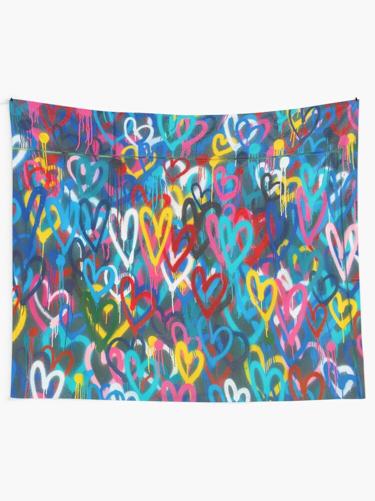 Alternate view of Graffiti Urban colorful graffiti city wall chaotic hearts pattern painting grunge rainbow love Tapestry