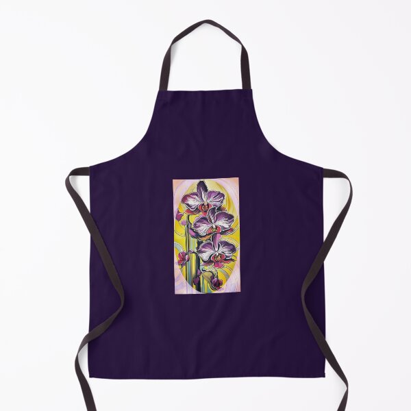 Item preview, purple and white orchids in height, painting style, framed in an oval on a yellow background designed and sold by Creativesphotos.