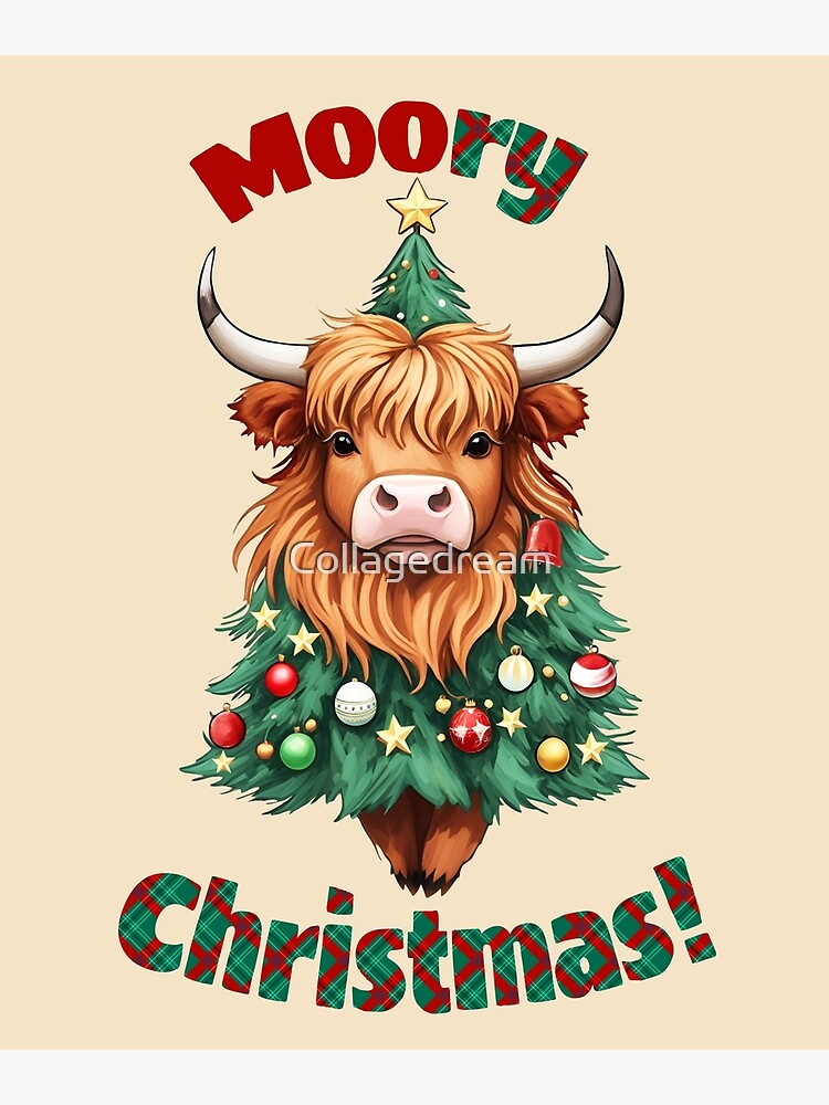 Highland Cow Wrapping Paper Christmas Present Illustrated Xmas