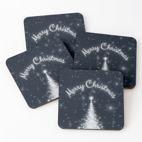 Item preview, Merry Christmas White Tree on Blue Night Sky designed and sold by SparkSpiral.