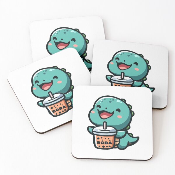 Item preview, ADORABLE turquoise little dinosaur with boba tea for stickers and more! designed and sold by SaraDatCool.