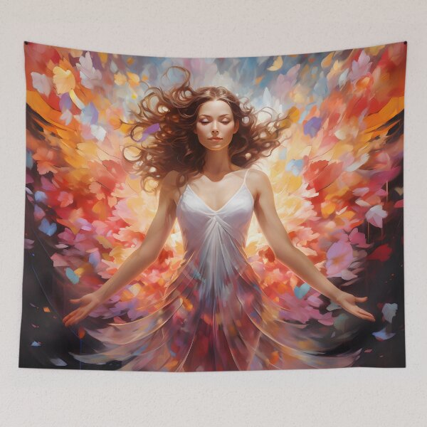Item preview, Vibrant watercolor painting of a woman wearing wings designed and sold by AI-Only Creations.