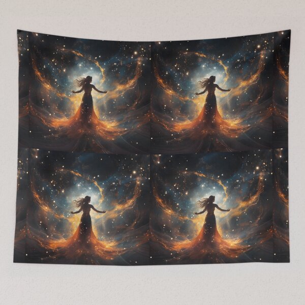Item preview, Woman dancing in vibrant galaxy designed and sold by AI-Only Creations.