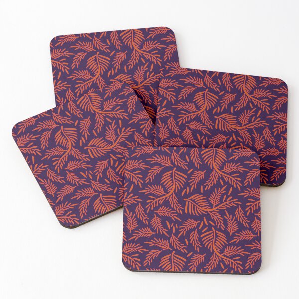 Item preview, Leafy Branches Ink Pattern in dark purple and orange color palette designed and sold by BrankaPD.