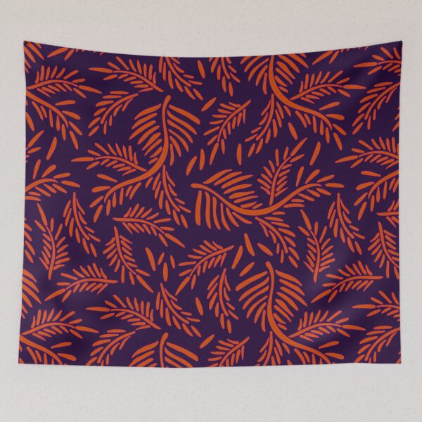 Item preview, Leafy Branches Ink Pattern in dark purple and orange color palette designed and sold by BrankaPD.