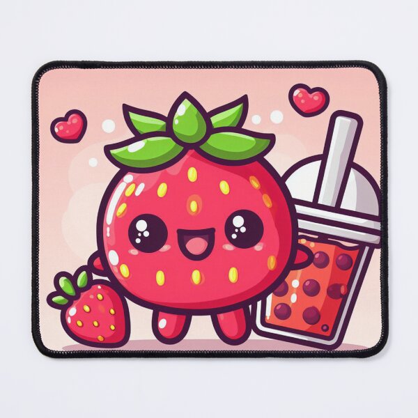 Item preview, Cute little kawaii strawberry with a strawberry bubble tea drink designed and sold by SaraDatCool.
