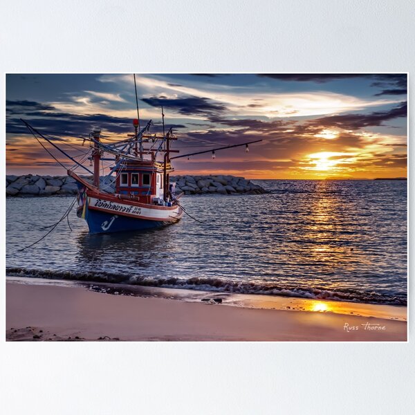 Item preview, Thai Fishing Boat in Beautiful Sunset designed and sold by Russell Thorne.
