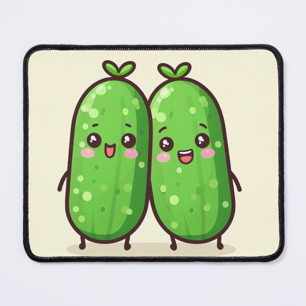 Item preview, kawaii cucumbers lovers pair of two with yellow background designed and sold by SaraDatCool.