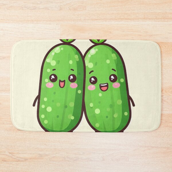 Item preview, kawaii cucumbers lovers pair of two with yellow background designed and sold by SaraDatCool.