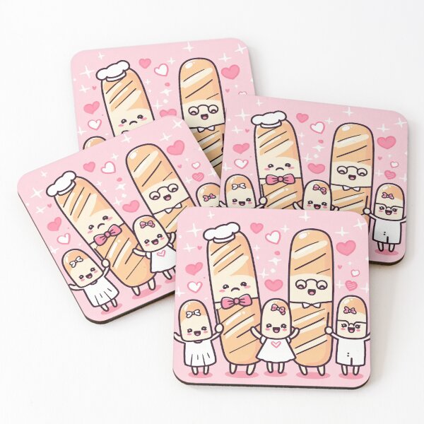 Item preview, adorable French little baguette family  with pink and hearts background designed and sold by SaraDatCool.
