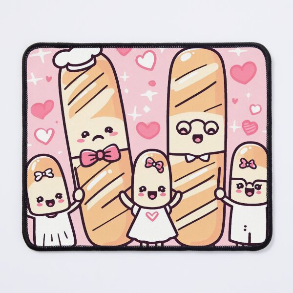 Item preview, adorable French little baguette family  with pink and hearts background designed and sold by SaraDatCool.