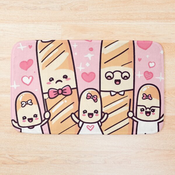Item preview, adorable French little baguette family  with pink and hearts background designed and sold by SaraDatCool.
