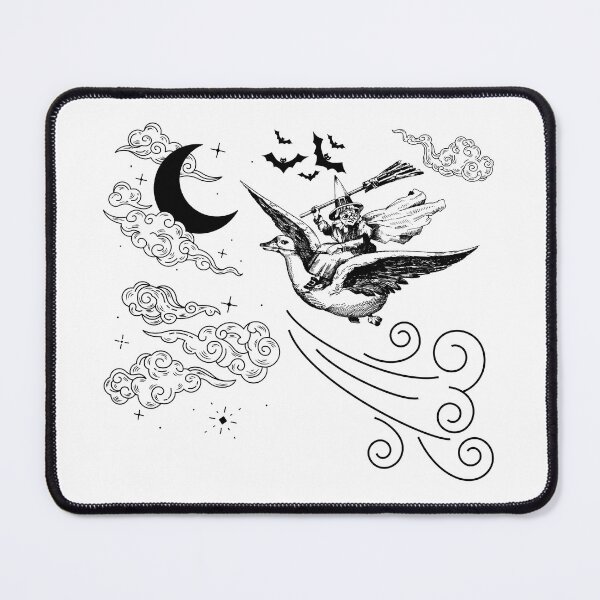 Item preview, Cute Witch flying on a Goose in the Night, Witches, Bats, Halloween designed and sold by HelenGie.