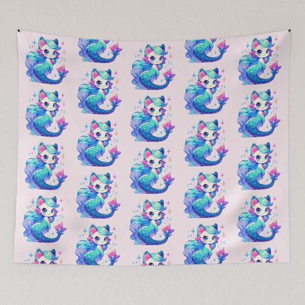 Item preview, Cute Kawaii Mermaid Cat with Hearts designed and sold by CozyKawaiiArt.