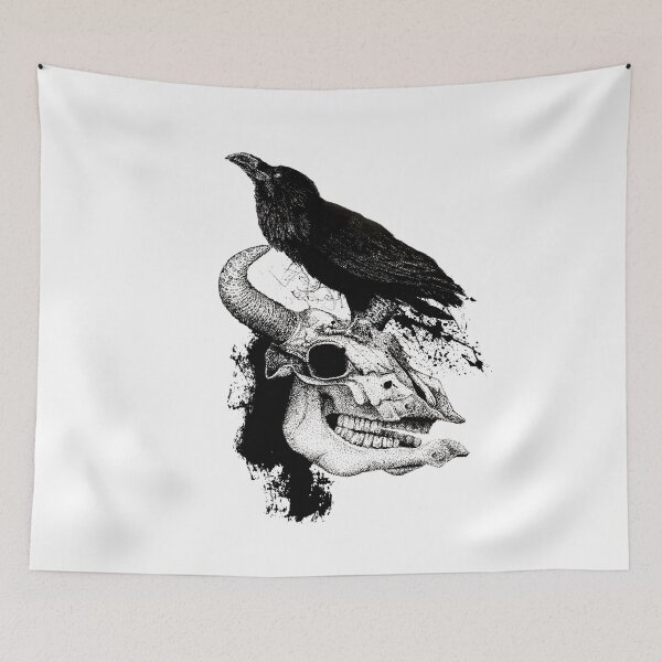 Item preview, Raven on a skull, artistic drawing designed and sold by Marcin Glawdel.