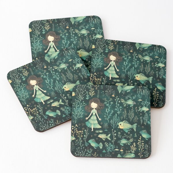 Item preview, Cute Fish and Mermaid Kitsch Print designed and sold by poshprintlab.