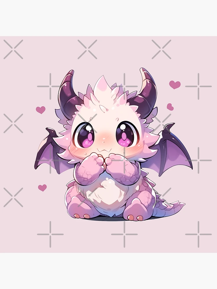 Cute Kawaii Happy Dragon in Pink and Purple Pastel