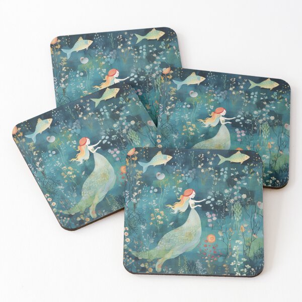 Item preview, Underwater Mermaid and Fish Print designed and sold by poshprintlab.