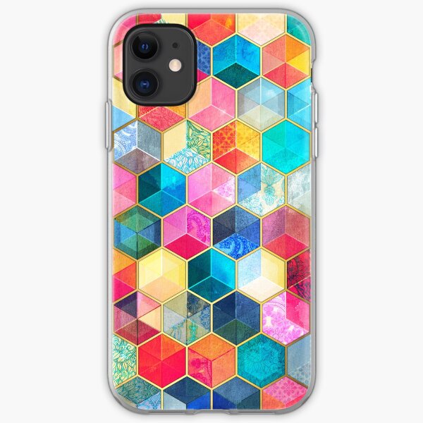 Crystal Bohemian Honeycomb Cubes - colorful hexagon pattern iPhone Soft Case