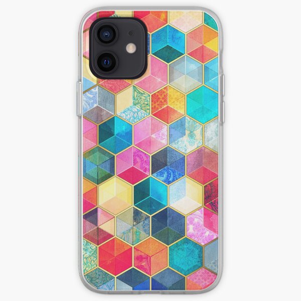 Crystal Bohemian Honeycomb Cubes - colorful hexagon pattern iPhone Soft Case