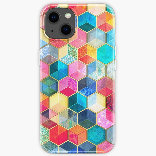 Crystal Bohemian Honeycomb Cubes - colorful hexagon pattern iPhone Soft Case