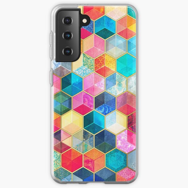Crystal Bohemian Honeycomb Cubes - colorful hexagon pattern Samsung Galaxy Soft Case