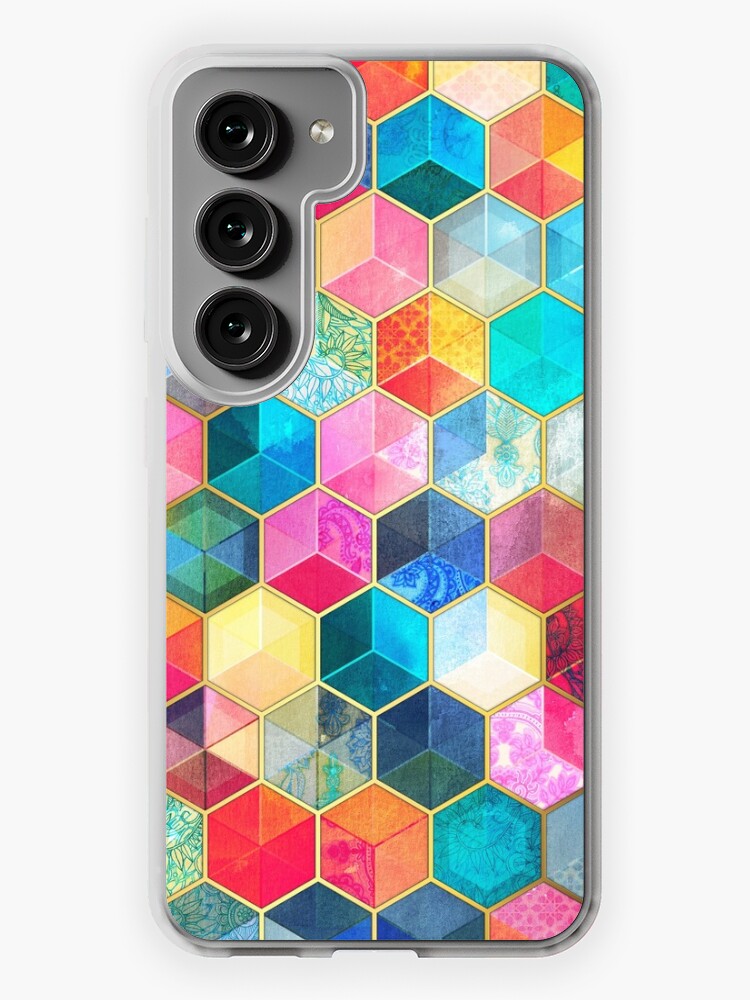 Samsung Galaxy Phone Case, Crystal Bohemian Honeycomb Cubes - colorful hexagon pattern designed and sold by micklyn