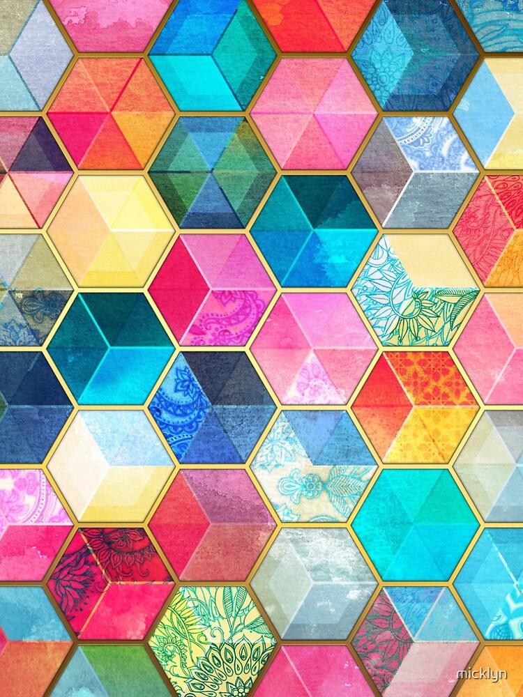 Crystal Bohemian Honeycomb Cubes - colorful hexagon pattern by micklyn