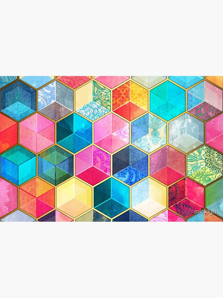 Crystal Bohemian Honeycomb Cubes - colorful hexagon pattern by micklyn