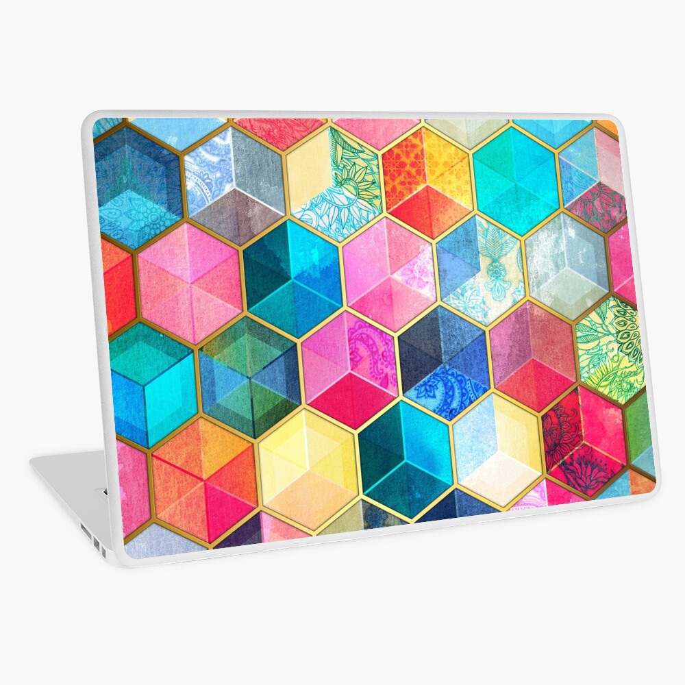 Crystal Bohemian Honeycomb Cubes - colorful hexagon pattern Laptop Skin